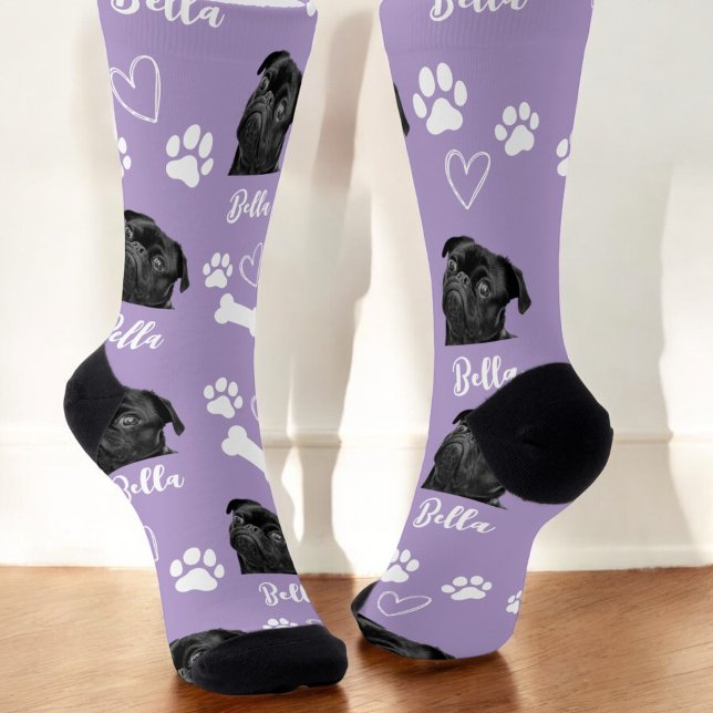 Cute Pet Dog Lover Purple Photo Socks (Creator Uploaded)