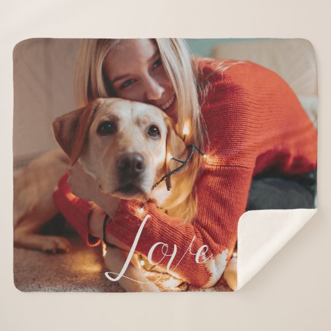 Cute Pet Dog Photo Custom Script Keepsake Sherpa Blanket (Front (Horizontal))