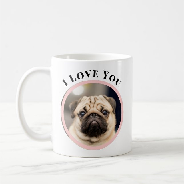 Cute Pet Dog Photo in Blush Pink Circle Frame Coffee Mug (Left)