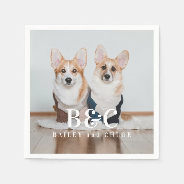 Cute Pet Dog Photo with Name Napkin (Front)