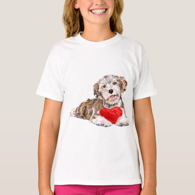 Cute Pet Dog with Heart Gift T-Shirt (Front)