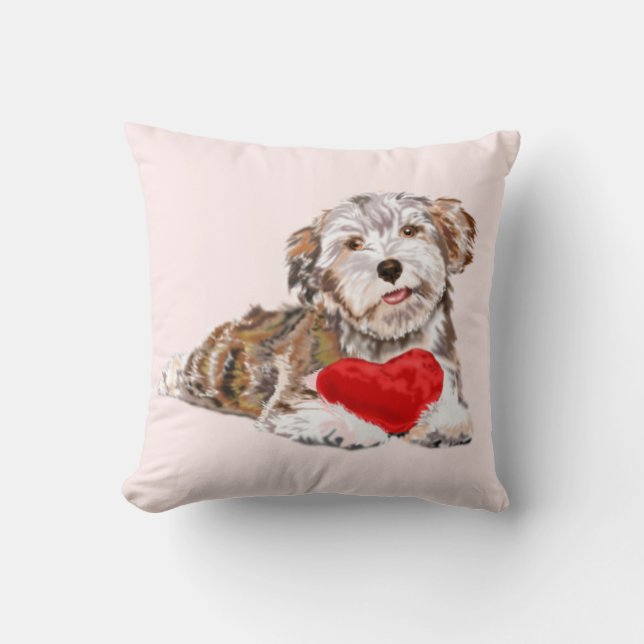 Cute Pet Dog with Heart Gift Throw Pillow (Front)
