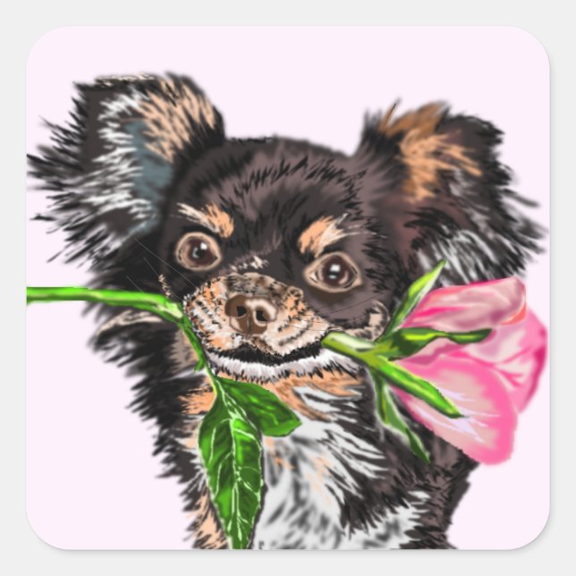 Cute Pet Dog with Rose Gift Stickers (Front)