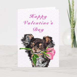 Cute Pet Dog with Rose Valentine's Day Card