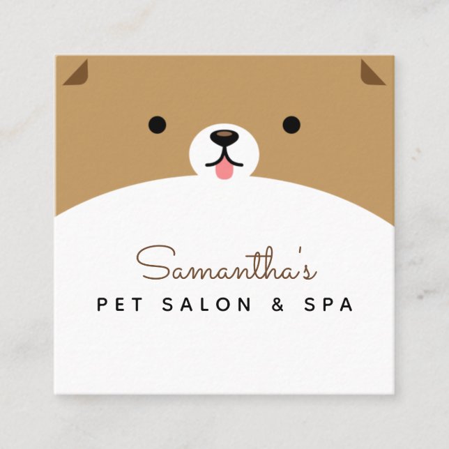 Cute Pet Face Dog Salon & Spa Funny Veterinarian Square Business Card (Front)
