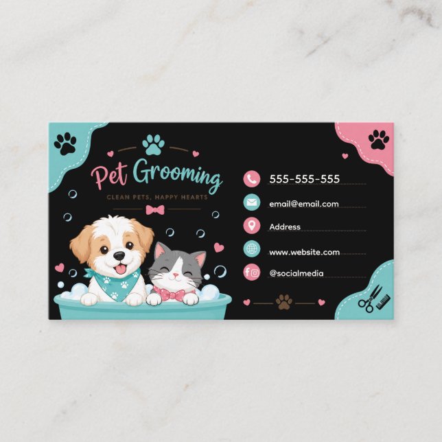 Cute Pet Grooming Business Card  (Front)