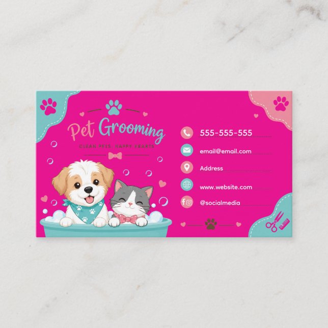 Cute Pet Grooming Business Card  (Front)