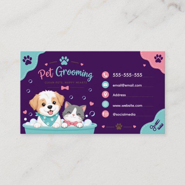Cute Pet Grooming Business Card  (Front)