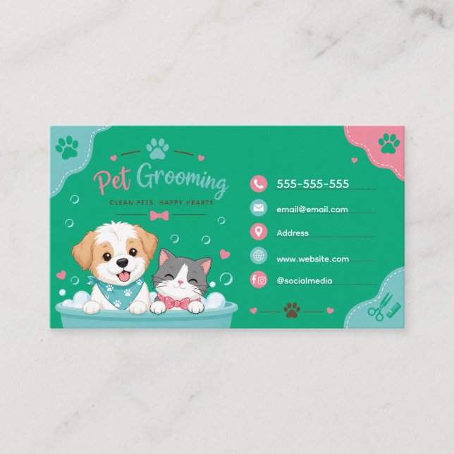 Cute Pet Grooming Business Card  (Front)