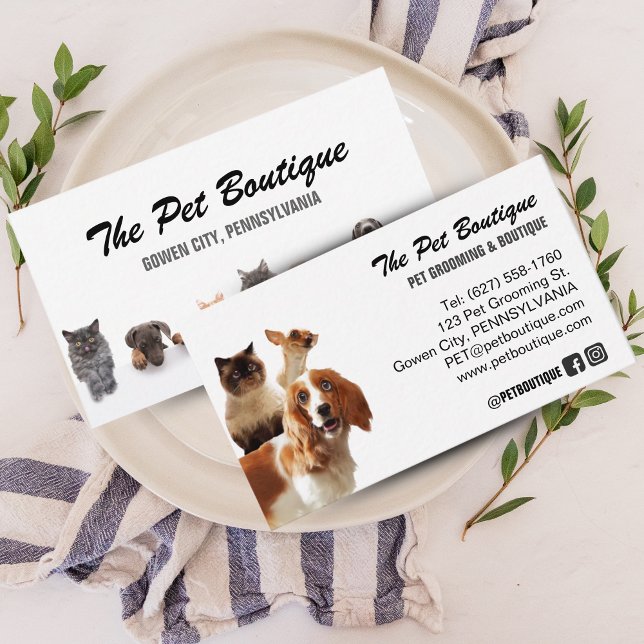 Cute Pet Grooming & Sitter Script Style Business Card (Cute Pet Grooming & Sitter Script Style Business Card)