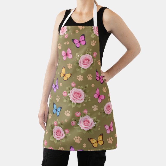 Cute Pet Lover Kitchen Apron | Roses & Butterflies (Insitu)