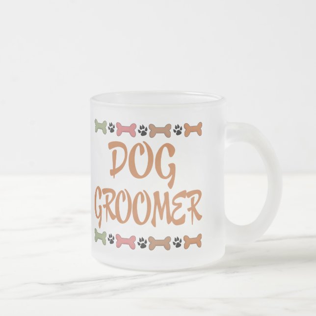Cute Pet Occupation Dog Groomer Frosted Glass Coffee Mug (Right)