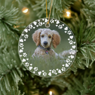 Cute Pet Paw Heart Frame Photo Keepsake Customised Ceramic Tree Decoration