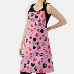 Cute Pet Paw Print and Heart Pattern Kitchen Apron