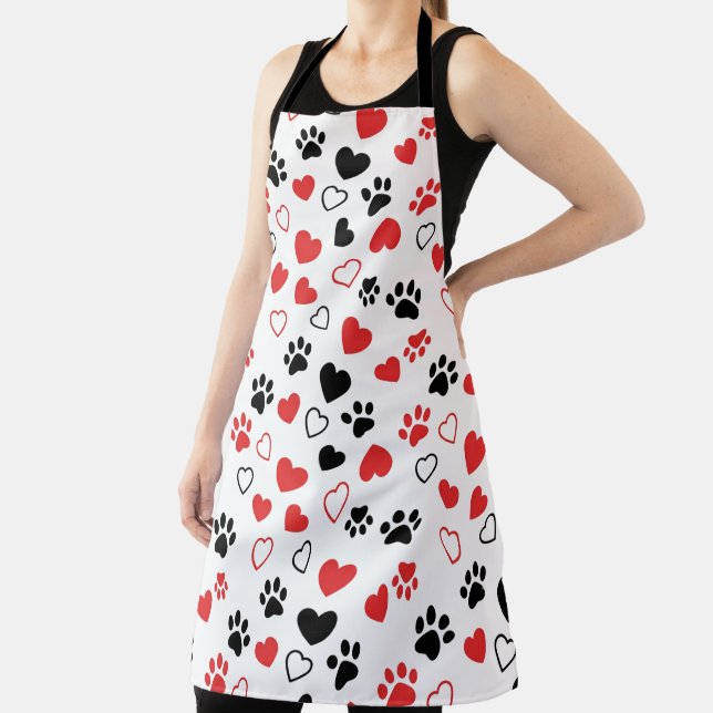 Cute Pet Paw Print and Heart Pattern Kitchen Apron (Insitu)