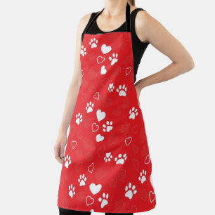 Cute Pet Paw Print and Heart Pattern Kitchen Apron