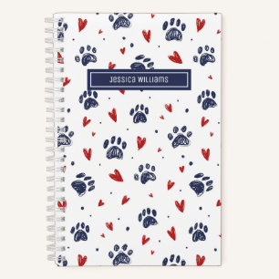 Cute Pet Paw Print Heart Pattern Dog Cat Lover Notebook