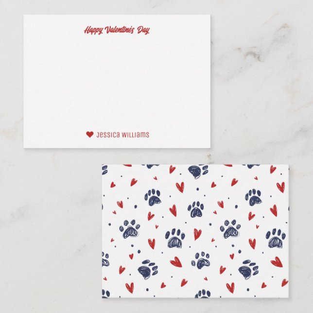 Cute Pet Paw Print Heart Pattern Valentine's Day Card (Front/Back)
