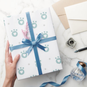 Cute Pet Paws with Hearts Kids Wrapping Paper