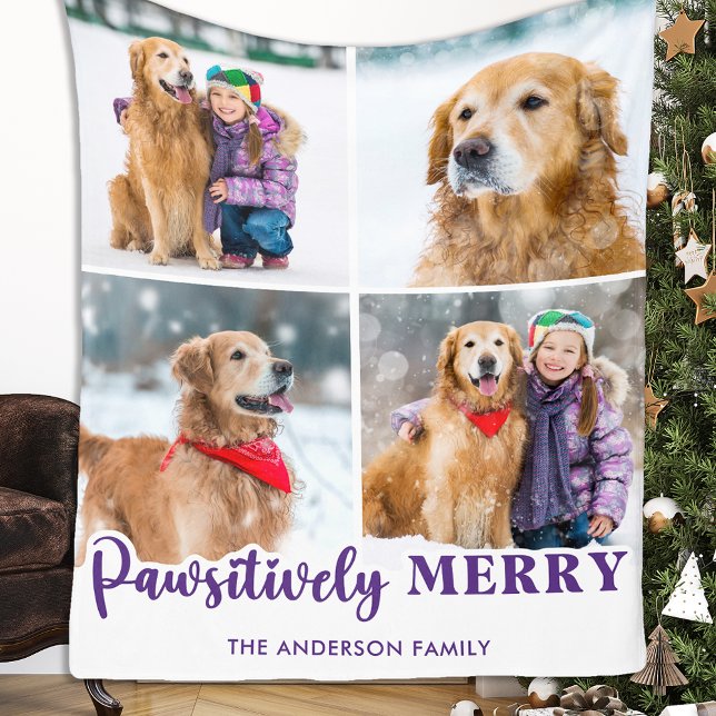 Cute Pet Photo Collage Personalised Dog Christmas Fleece Blanket (Creator Uploaded)
