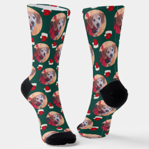 Cute Pet Photo Emerald Green Santa Hats Christmas Socks