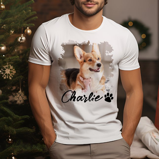 Cute Pet Photo Name & Paw Print T-Shirt (Creator Uploaded)