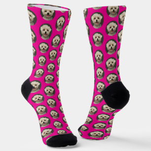 Cute Pet Photo Pattern Hot Pink Socks