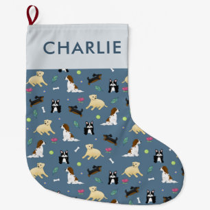 Cute Pet Puppy Dog Monogram Large Christmas Stocking