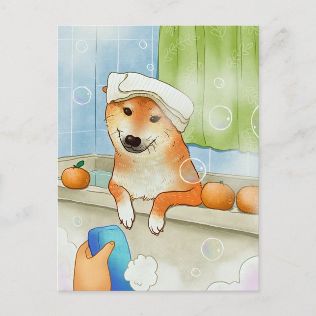 Cute Pet Shiba Inu Dog Bathing Funny Postcard (Front)