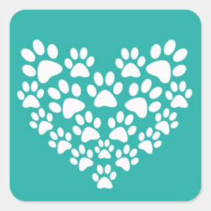 Cute Pet Simple Turquoise Teal Paw Print Heart Square Sticker