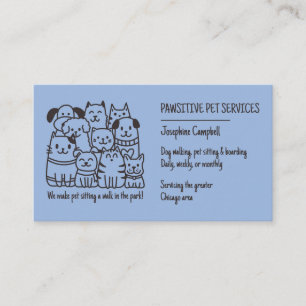 Cute Pet Sitter Blue Cat Dog QR Code Business Card