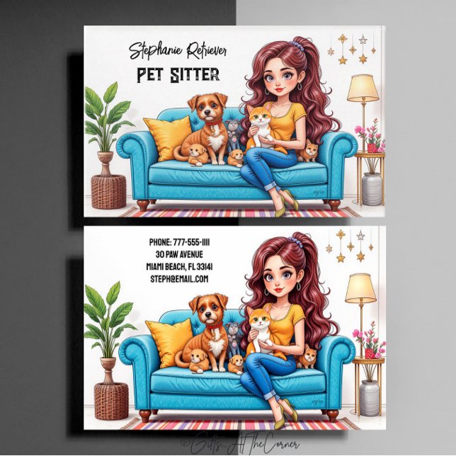 Cute Pet Sitter Dog Walker Business Card (Creator Uploaded)