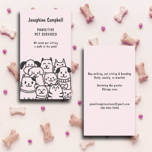 Cute Pet Sitter Dog Walker Groomer Blush Pink Business Card