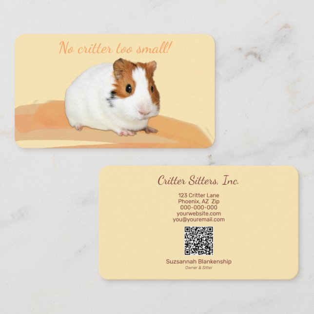 Cute Pet Sitter Guinea Pig QR Code Business Card (Front/Back)