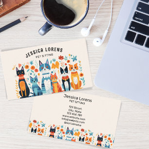 Cute Pet Sitting, Happy Cat Sitting, Veterinarian Business Card