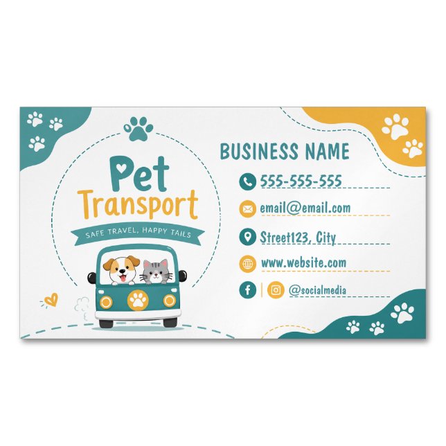 Cute Pet Transport with QR Code Magnetic Business Card (Front)