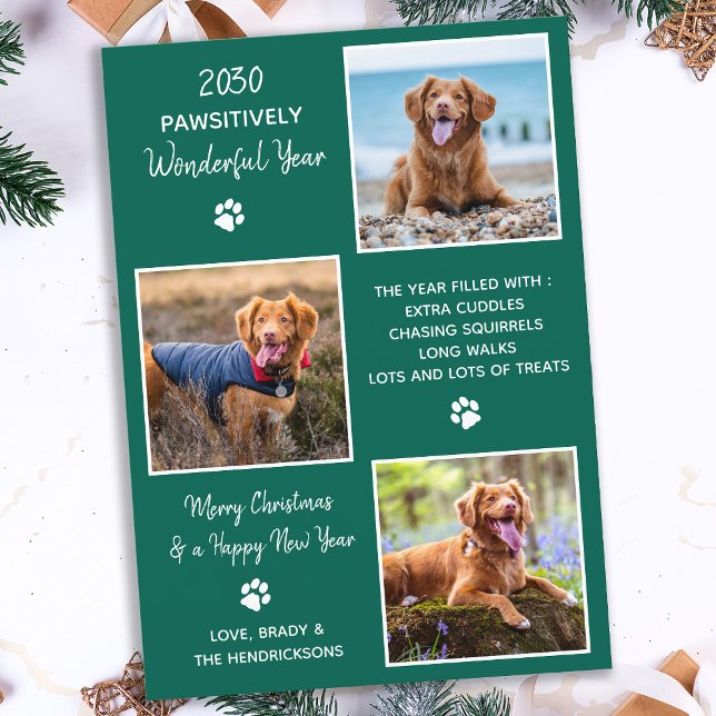 Cute Pet Year in Review Modern 3 Dog Photo Collage Holiday Card (Creator Uploaded)