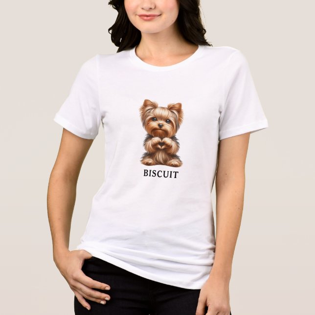 Cute Pet Yorkshire Terrier Creating Heart Paws Tri-Blend Shirt (Front)