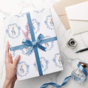 Cute Peter Rabbit Blue Baby Shower Wrapping Paper
