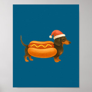 Cute Petite Christmas Funny Hot Dog Dachshund Poster
