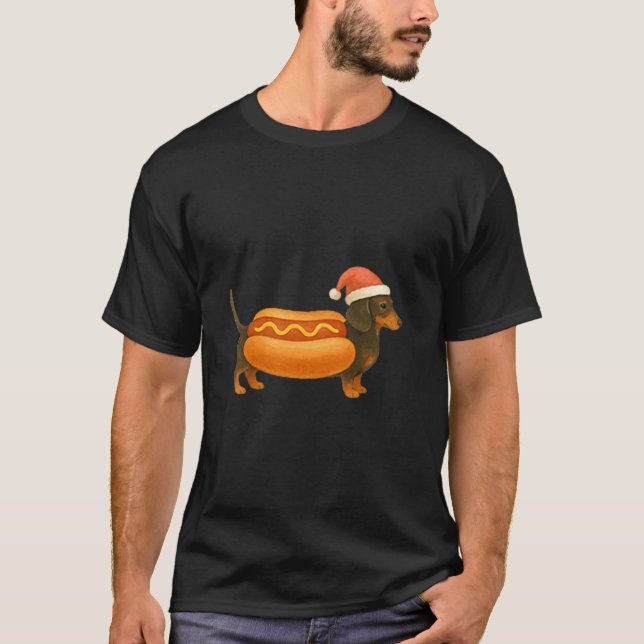 Cute Petite Christmas Funny Hot Dog Dachshund Prem T-Shirt (Front)