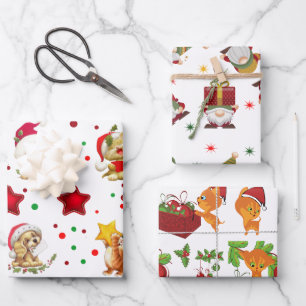 Cute Pets, kitten and Gnomes Wrapping Paper Sheets