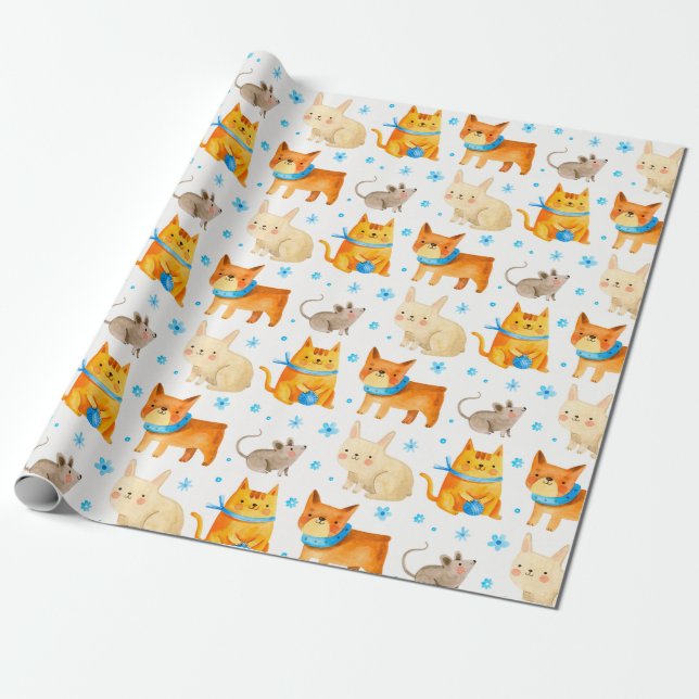 Cute Pets Wrapping Paper (Unrolled)