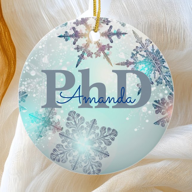 Cute PhD Graduation Personalised Name Blue  Ceramic Tree Decoration (Creator Uploaded)