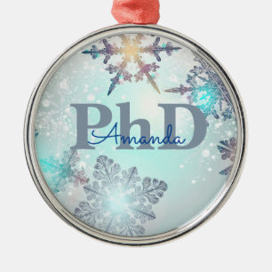 Cute PhD Graduation Personalized Name Blue  Metal Tree Decoration