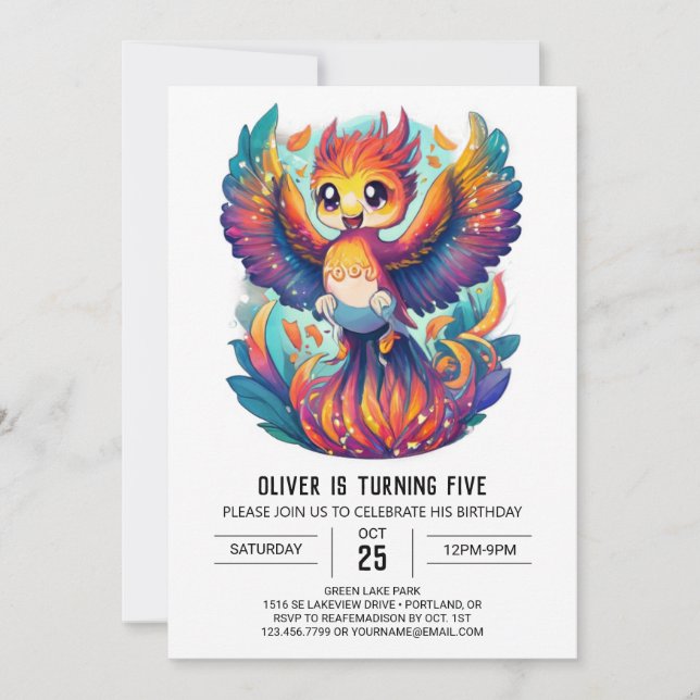 Cute Phoenix Wonderland Whimsical Birthday Invitation (Front)