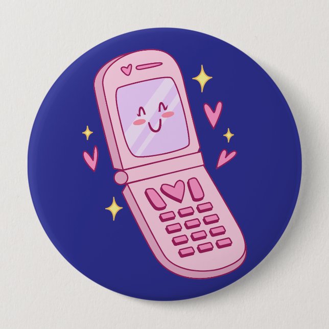 Cute phone drawing 10 cm round badge (Front)