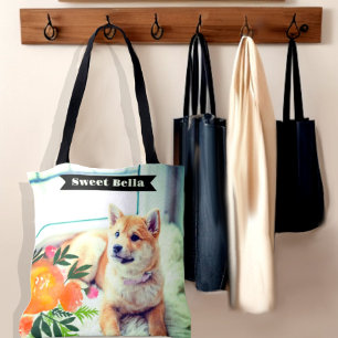 Cute photo and flowers tote bag