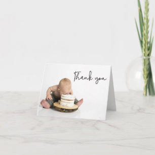 Cute Photo Baby Boy 1st Birthday Thank you  Card
