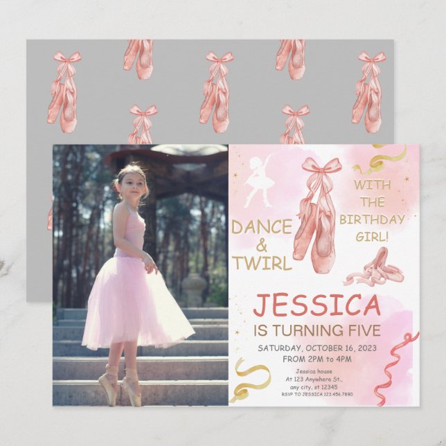 Cute photo Ballerina shoes for Girl Invitation (Front/Back)